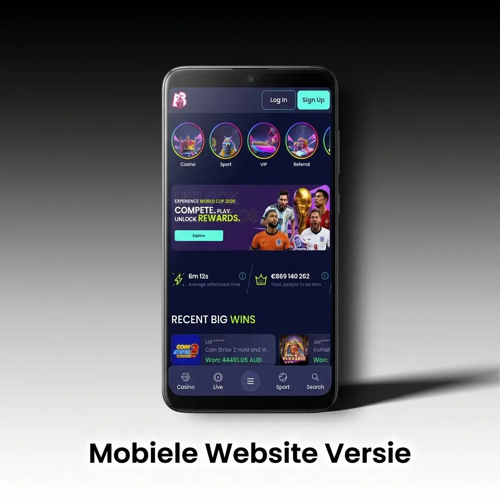Mobiele website van Booms.bet op een smartphone